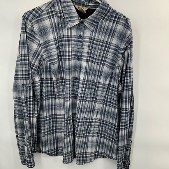 Men's 2XL Duluth Trading Co. Blue Plaid Fishing Nylon/Spandex Long-Sleeve Button - Picture 1 of 7